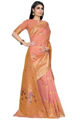 Pink woven banarasi saree with blouse 3