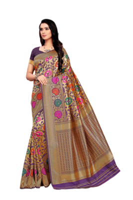 Purple Woven Banarasi Saree With Blouse 1