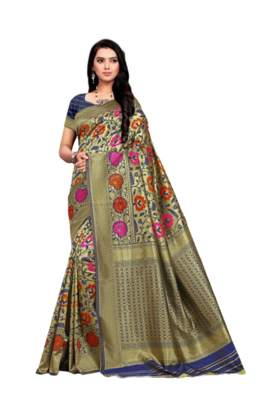 Blue Woven Banarasi Saree With Blouse 1