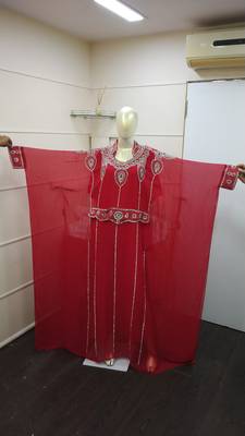Red Zari Work Chiffon Polyester Islamic Party Wear Festive Kaftan Farasha 1