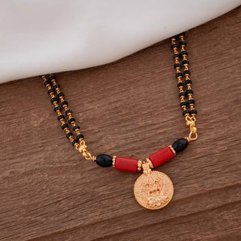 Black crystal mangalsutra MEDIUM length with big Laxmi vati one gram gold 1