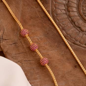 Mugappu chain LONG 30" length with ruby balls one gram gold 1