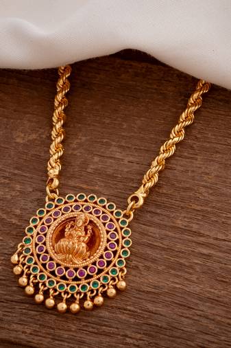 Gope rope chain necklace with small Laxmi pendant one gram gold