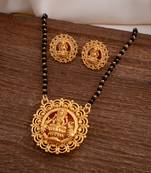 Black beads mangalsutra with Laxmi pendant and earrings set one gram gold