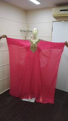 Peach Zari Work Chiffon Polyester Islamic Party Wear Festive Kaftan Farasha 1