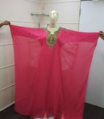 Peach Zari Work Chiffon Polyester Islamic Party Wear Festive Kaftan Farasha