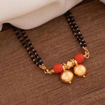 Black beads mangalsutra LONG with double vati pendant one gram gold 1