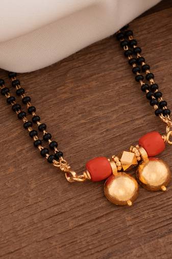 Black beads mangalsutra LONG with double vati pendant one gram gold