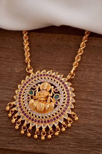 Golden rope chain MEDIUM length with big Laxmi pendant one gram gold