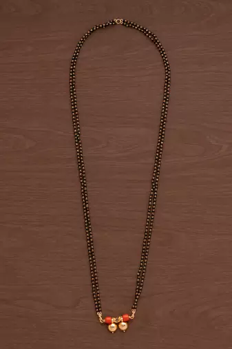 Black beads mangalsutra LONG with double vati pendant one gram gold
