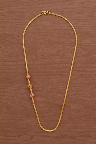 Mugappu chain LONG 30" length with ruby balls one gram gold