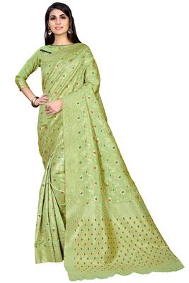 Light green woven banarasi saree with blouse 1