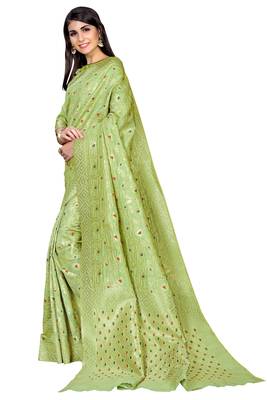 Light green woven banarasi saree with blouse 2