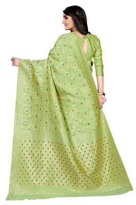 Light green woven banarasi saree with blouse 3