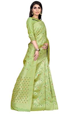 Light green woven banarasi saree with blouse 4