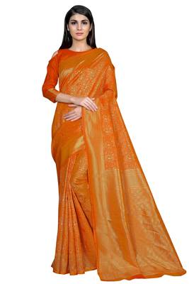 Orange woven banarasi saree with blouse 1