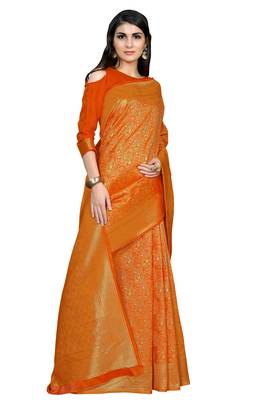 Orange woven banarasi saree with blouse 2
