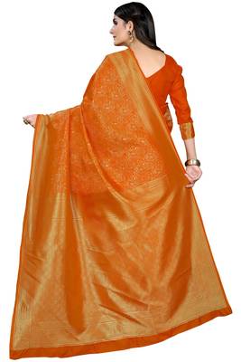 Orange woven banarasi saree with blouse 3