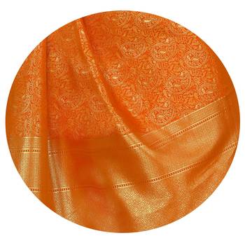 Orange woven banarasi saree with blouse 5