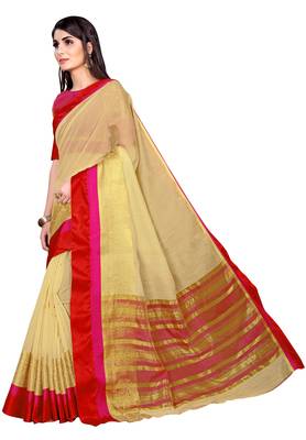 Cream woven chanderi saree with blouse 2