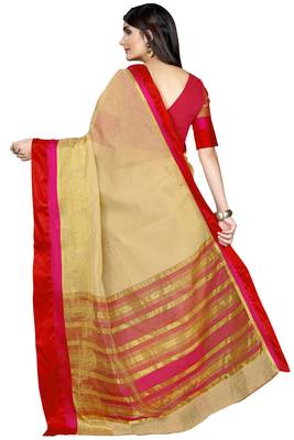 Cream woven chanderi saree with blouse 3
