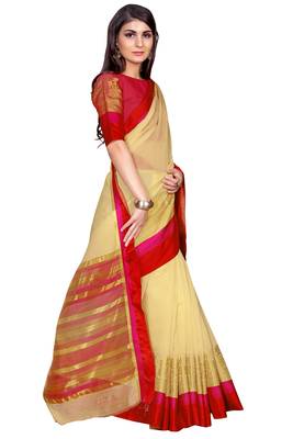 Cream woven chanderi saree with blouse 4