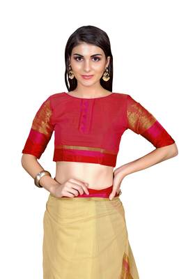 Cream woven chanderi saree with blouse 5