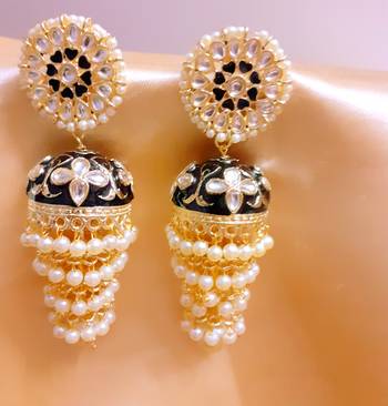 Black 3 Layered Kundan Earrings 1