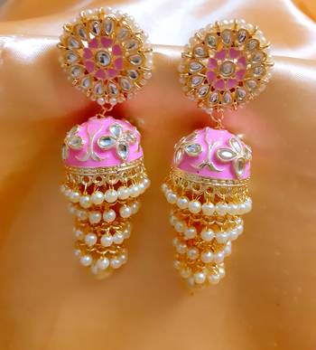 Pink 3  Layered Kundan Earrings 1
