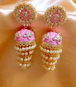 Pink 3  Layered Kundan Earrings