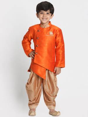  Rust And Rose Gold Silk Blend Indowestern Sherwani And Dhoti Set 1