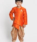  Rust And Rose Gold Silk Blend Indowestern Sherwani And Dhoti Set
