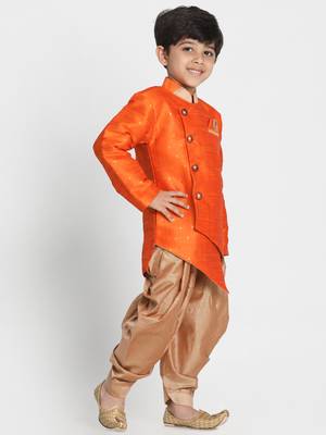 Rust And Rose Gold Silk Blend Indowestern Sherwani And Dhoti Set 2