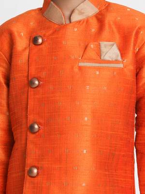  Rust And Rose Gold Silk Blend Indowestern Sherwani And Dhoti Set 3
