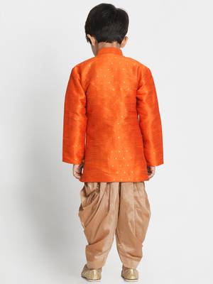  Rust And Rose Gold Silk Blend Indowestern Sherwani And Dhoti Set 4