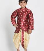 Maroon Woven Blended Cotton Boys Sherwani