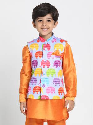 Boys Multicolour Cotton Satin Blend Nehru Jacket 1