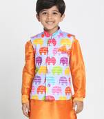 Boys Multicolour Cotton Satin Blend Nehru Jacket