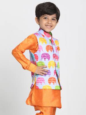 Boys Multicolour Cotton Satin Blend Nehru Jacket 2