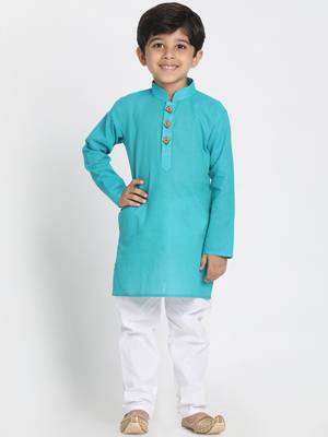  Cyan Pure Cotton Kurta Pyjama Set 1