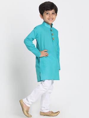  Cyan Pure Cotton Kurta Pyjama Set 2