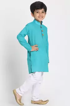  Cyan Pure Cotton Kurta Pyjama Set