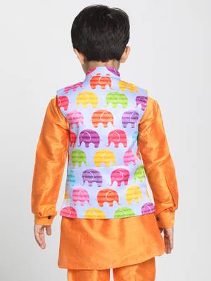 Boys Multicolour Cotton Satin Blend Nehru Jacket 4