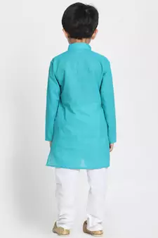  Cyan Pure Cotton Kurta Pyjama Set