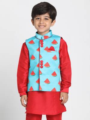  Electric Blue Cotton Satin Blend Nehru Jacket 1