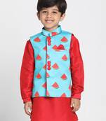  Electric Blue Cotton Satin Blend Nehru Jacket