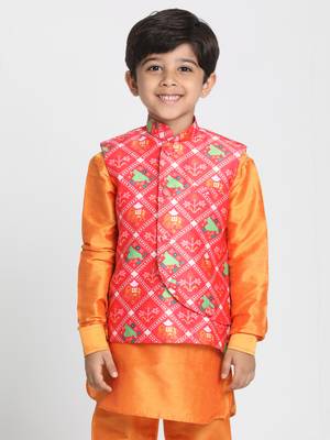 Boys Coral Cotton Satin Blend Nehru Jacket 1