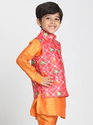 Boys Coral Cotton Satin Blend Nehru Jacket 2