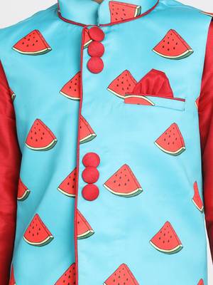  Electric Blue Cotton Satin Blend Nehru Jacket 3