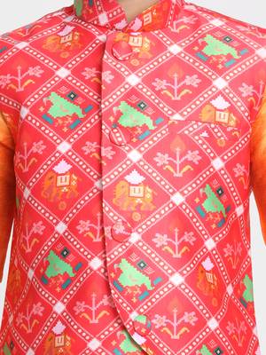 Boys Coral Cotton Satin Blend Nehru Jacket 3